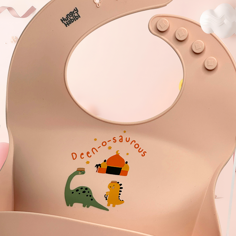 Deen-o-saurous Silicone Bib BPA-Free & Eco-Friendly Pink