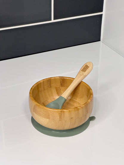 Weaning Set: Camel Shaped Bamboo Plate & Deen-O-Saurous Silicone Bib Eco-Friendly & BPA Free